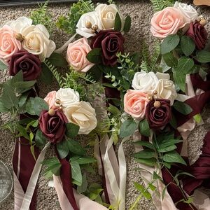 Reserved Burgundy and Cream Floral Decor Set
